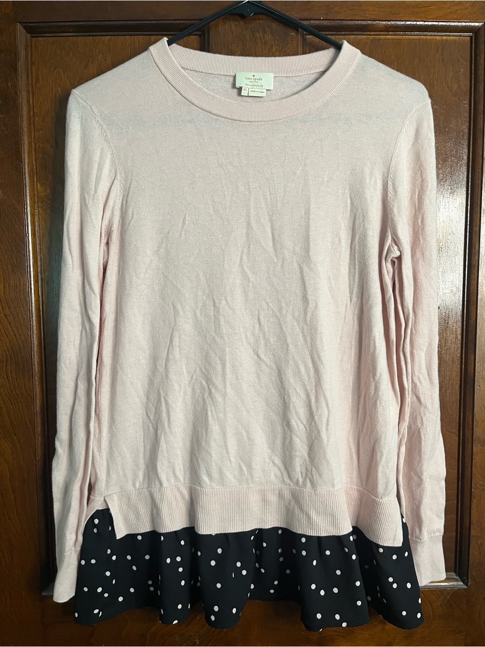 Kate Spade Pink Light Weight Polka Dot Peplum Sweater XS Classic Preppy